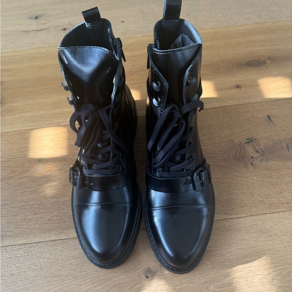 All Saints Combat Style Black Leather Boots - Picture 2 of 4